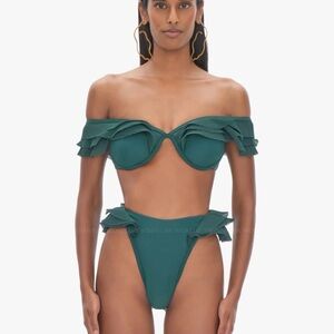 NWT Andrea Iyamah Teal Off-Shoulder Ruffle Bikini